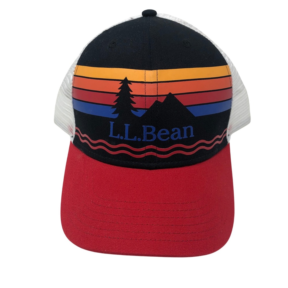 L.L.Bean Trucker Hat Unisex Red Retro Sunset Mountain Mesh Snapback 506361